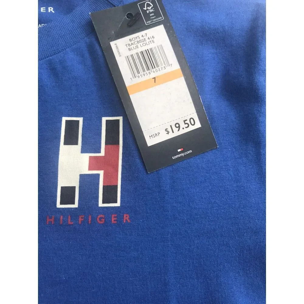 Tommy Hilfiger Boy Short Sleeve Ken‎ Crew Neck Logo Tee - Blue Lolite/Size 7